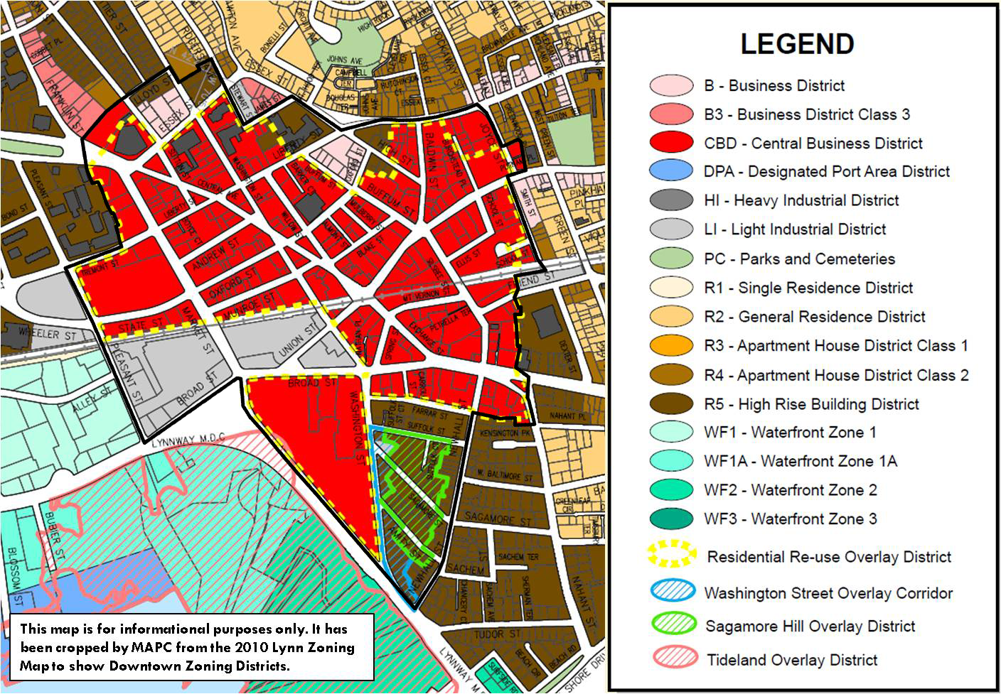 Image of City Zoning Map for Downtown and MAPC study area.
